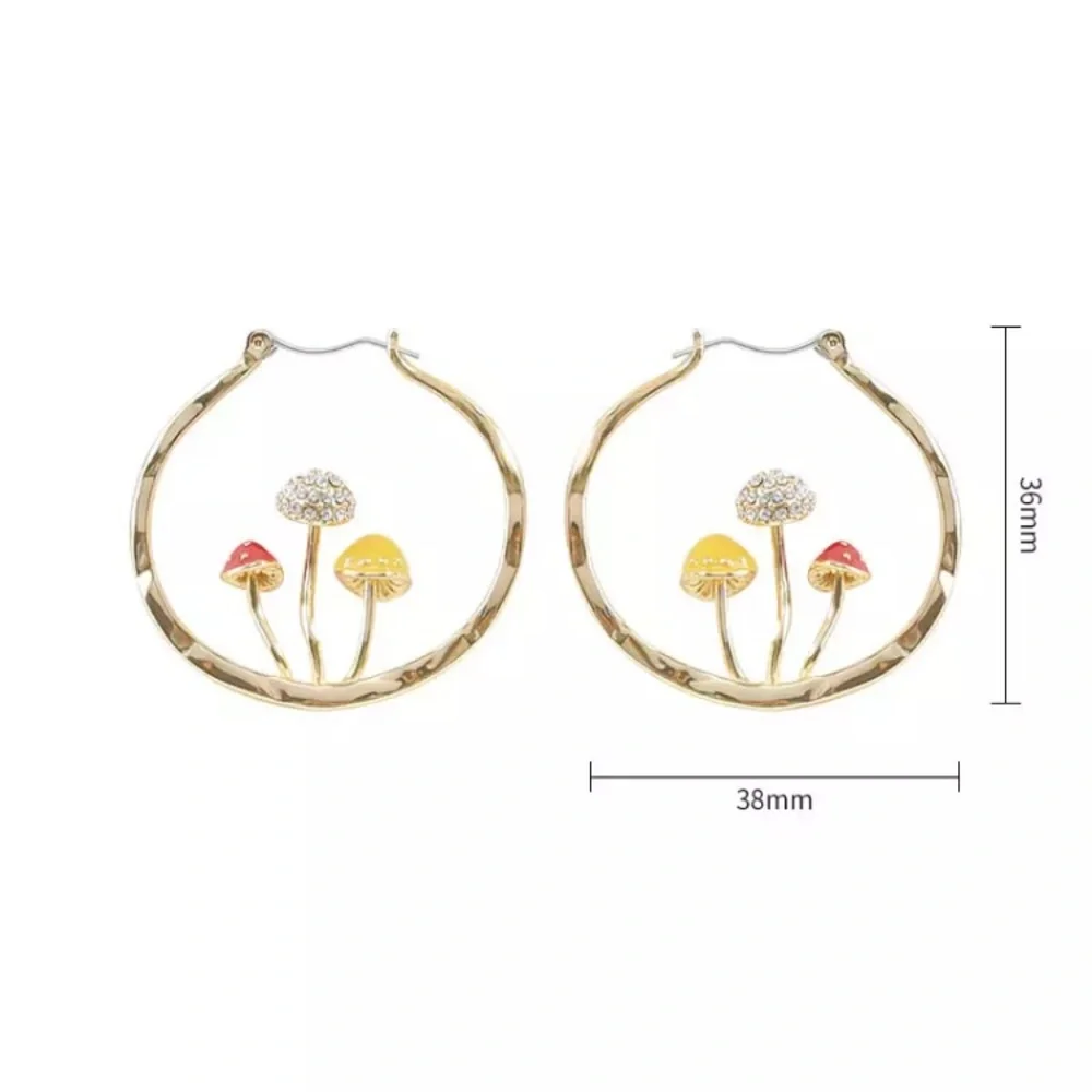 Brand New Gold Mushroom Hoop Earrings Gift for Girlfriend Gift for Daughter - Picture 3 of 5